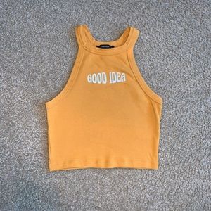 Yellow “GOOD IDEA” Graphic Halter Top
